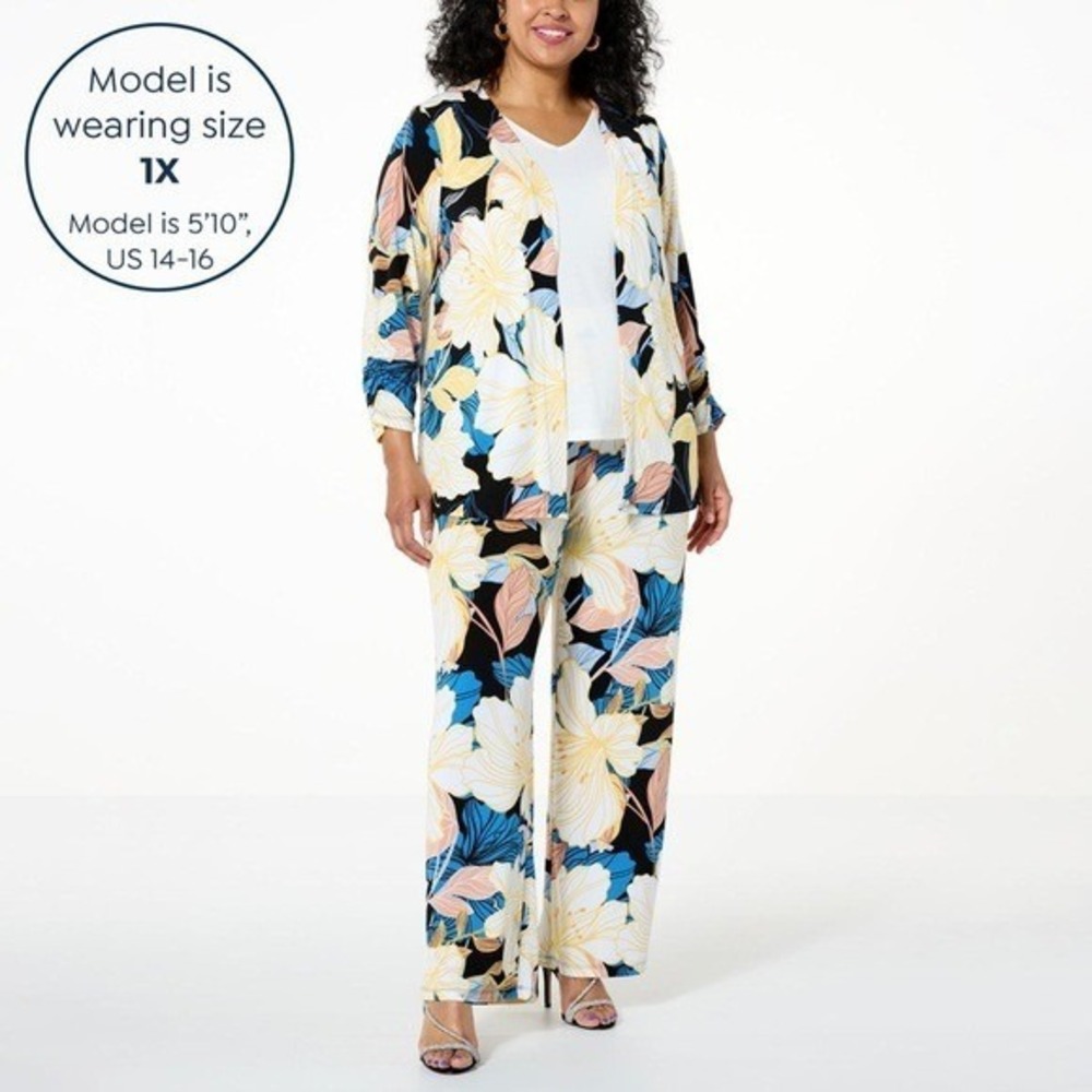 Iman Global Chic 2-Piece Drapey Knit Topper and Pant Set - LT